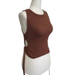 Zara brown ribbed side cutout cropped tank top